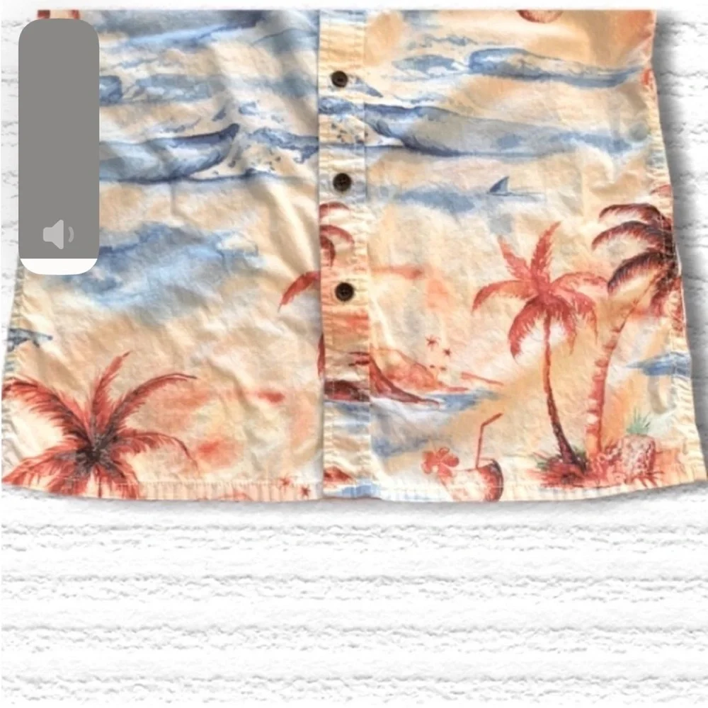 Rip Curl Short Sleeve Button Down Shirt Tropical Palm Tree Ocean Print